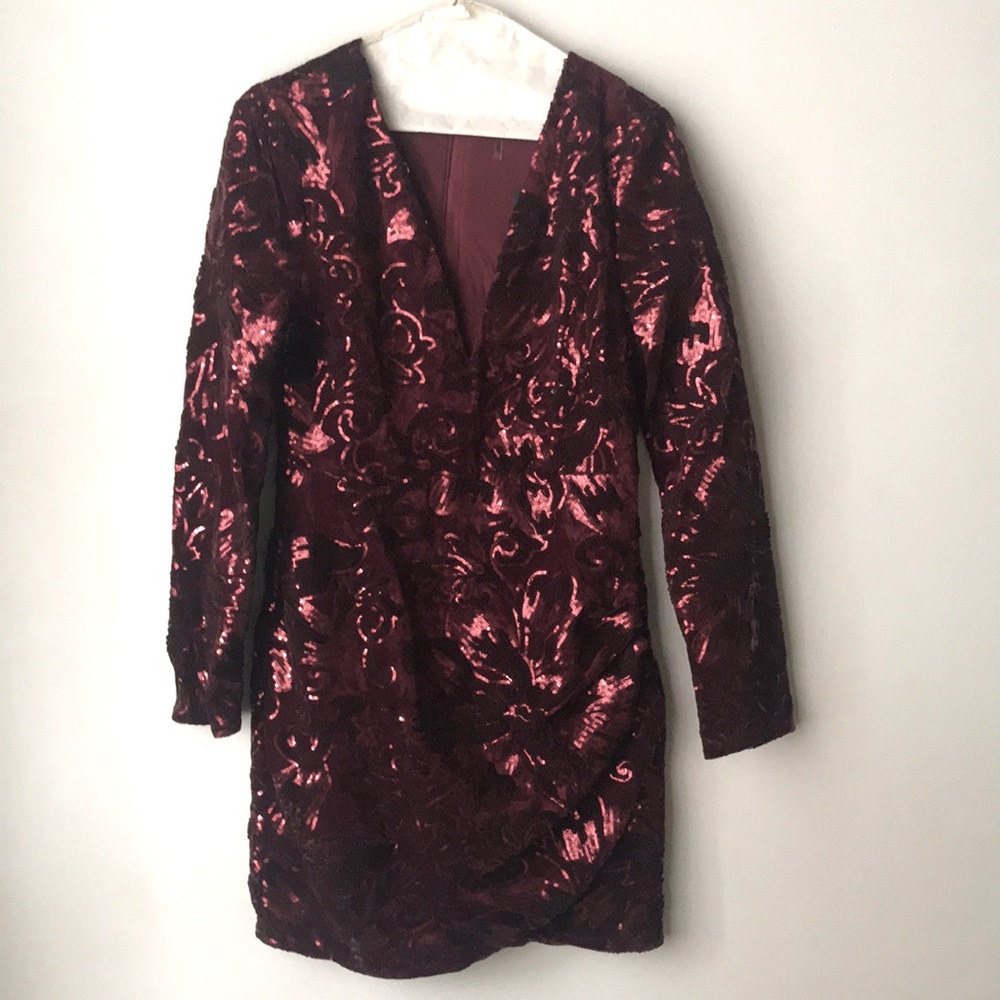 NWT Akira Maroon Velour and Sequins Dress size L
